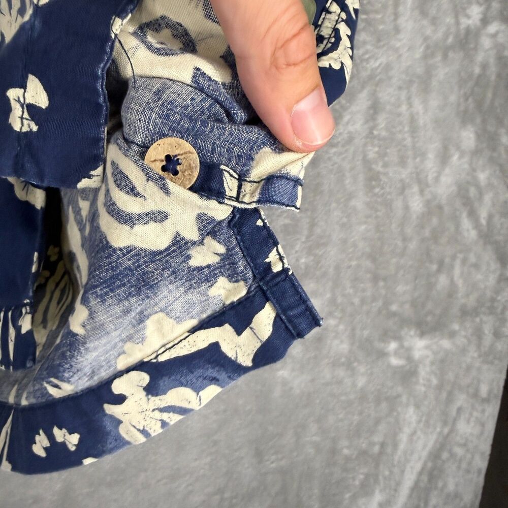 Vtg 90s Abercrombie & Fitch Hawaiian Shirt Mens Large Blue Floral Wood Buttons - Picture 10 of 11